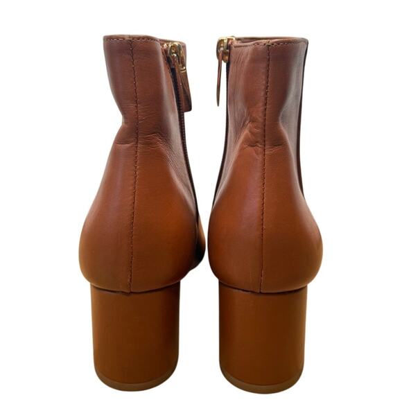 NEW L'AGENCE Jeanne II Pointed Toe Boots Bootie Luggage Brown Leather Side Zip - Picture 6 of 9